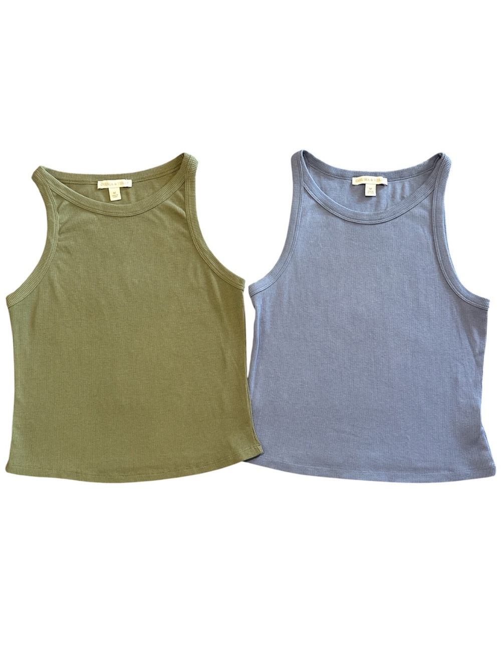 Chelsea & Violet Olive Green and Dusty Blue Ribbed Tank Tops